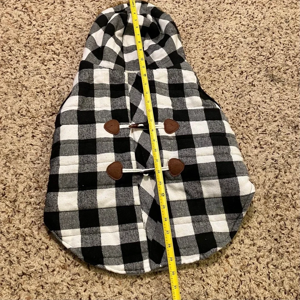 Vibrant Life Dog Coat Jacket Clothes Black & White Buffalo Plaid Peacoat Sz L